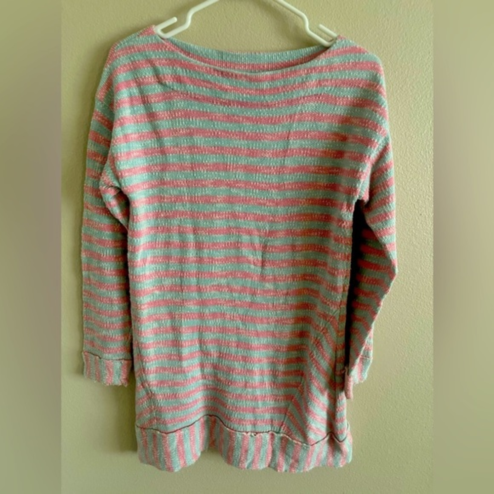 Soft Surroundings Striped 100% Cotton Raw Hem Tunic Sweater size‎ Small